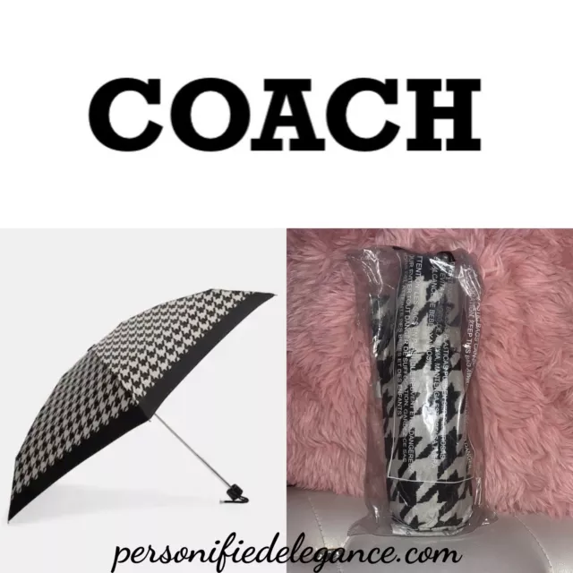 NEW Coach Black Cream Houndstooth Print Mini Umbrella SOLD OUT $68