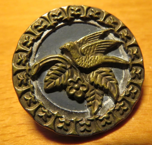 Bouton Ancien Oiseau En Laiton Argenté - XIXe Siècle - France - Diamètre 20 Mm