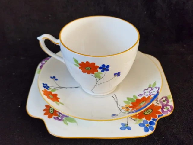 Lovely Art Deco Grafton China Trio (Tea Cup, Saucer, Cake Plate) "Floral Motif" 2