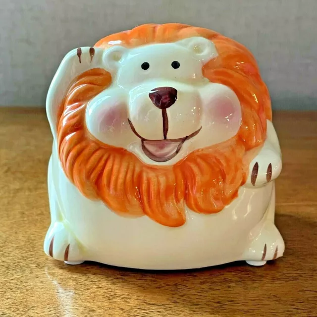 Greenbrier Vintage Lion Ceramic Piggy Bank cheerful happy face money coin saver