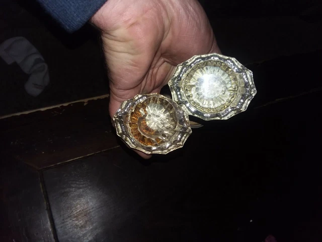 2 Paires De Boutons De Porte Verre Cristal Antique 3