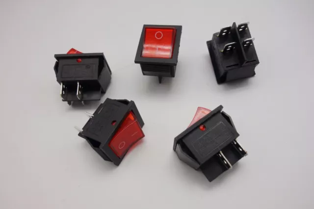 5Pcs Red Light Illuminated 2 Position ON/OFF Boat Rocker Switch 4 Pin 12V DC/AC 3