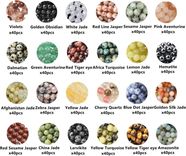 Cuentas de piedra natural para kits de fabricación de joyas redondas 960 piezas 2