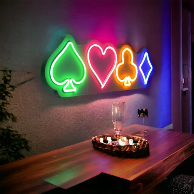 Poker Neon Wall Decor Playing Cards Led Sign Multicolor Light Gaming Room Decor