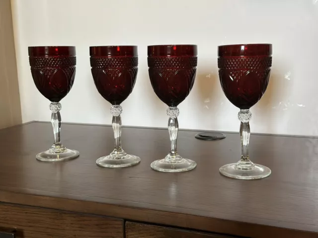 2 Luminarc Cristal D'Arques Durand France Antique Ruby Red Crystal 8" Glasses