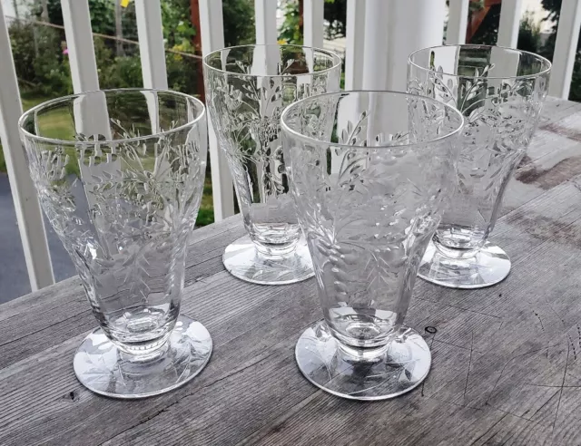 Rare Vintage Morgantown Etched Iced Tea Glasses - Set of Four