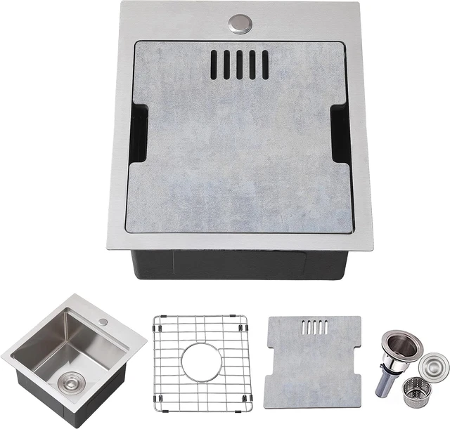 Comllen 15x15 inch Bar Sink Drop In 304 Stainless Steel Topmount Small Kitchen,