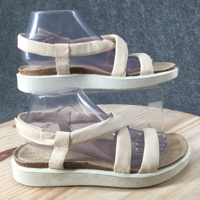 ECCO Sandals Womens 9-9.5 Corksphere Casual Cross Strap Slingback Beige Leather
