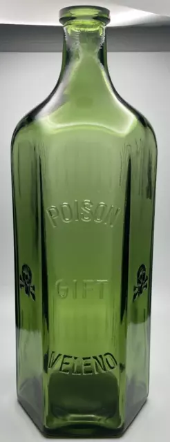 JUMBO Green Hexagonal Poison Bottle Embossed GIFT FLASCHE 9 1/2" tall KH-16