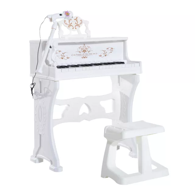 HOMCOM 37 Key Keyboard Battery Piano Kids Microphone Stool Educational Game