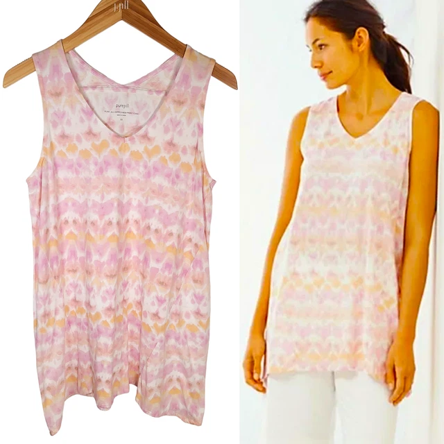 J. JILL XS Pink Melon Watercolor Dapple Pima Cotton Dipped Hem Tunic Tank Top J. JILL XS Pink Melon Watercolor Dapple Pima Cotton Dipped Hem Tunic Tank Top