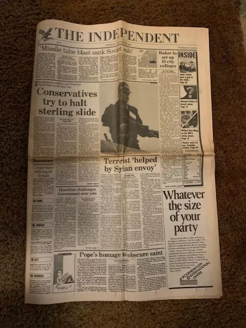 The Independent Newspaper First Edition number 1 dated 7 October 1986