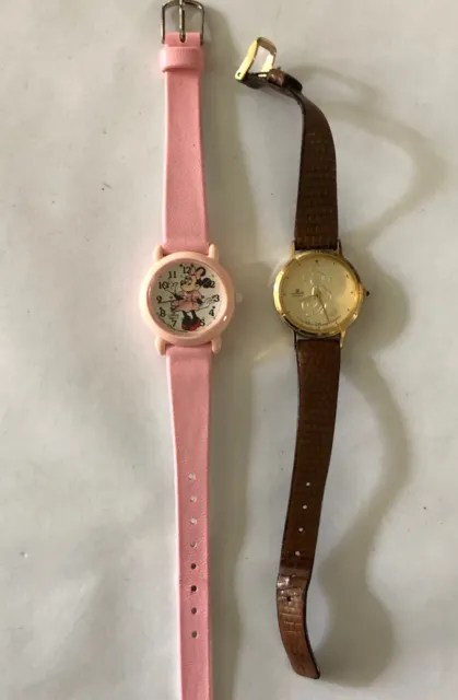 Vintage Disney Lorus Mickey & Minnie Mouse Gold-Tone Pink Watch Watches Set of 2