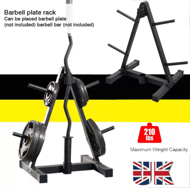 1" Olympic Weight Plate Tree Rack 2" Barbell Bars Storage Holder Stand Home Gym