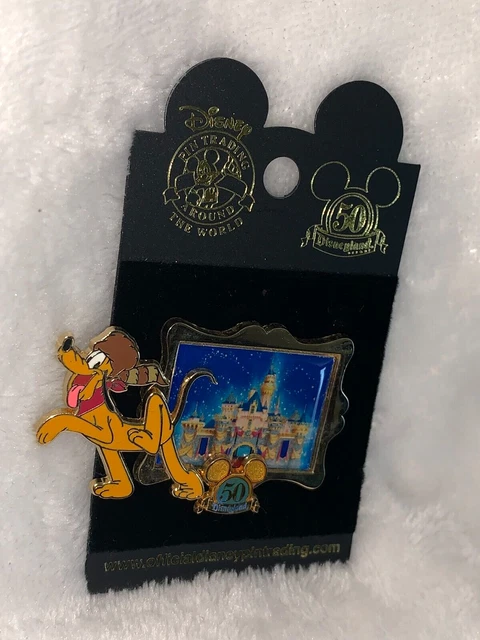 New Disney Disneyland 50th Pluto Sleeping Beauty Castle Pic In Gold Frame Pin