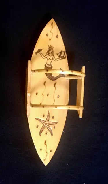 Mermaid Engraved Souvenir Canoe Depicting Greek Mythology Made In Greece.