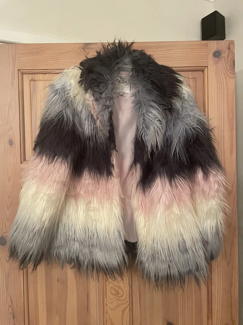 M & S Kids Girls Yeti Jacket Shaggy Faux Fur Pink Black Grey Age 9-10 Years