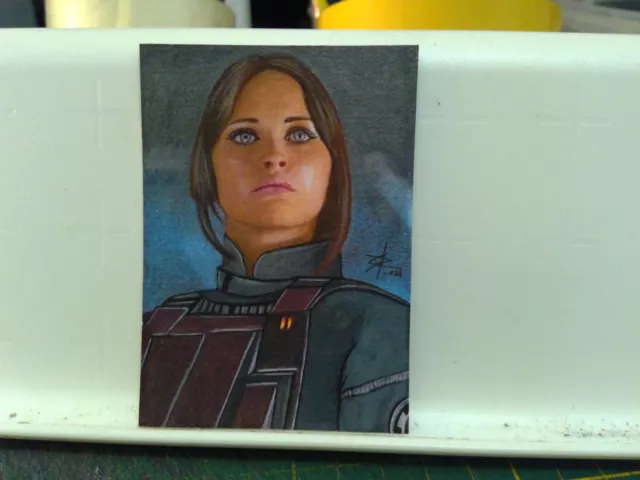 Jyn Erso Star  Wars Original Hand Made Drawing Sketch Card Aceo 1/1