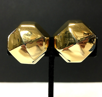 Vintage LES BERNARD  BGold CLIP EARRINGS Big BOLD Modernist Abstract Domed FF20t