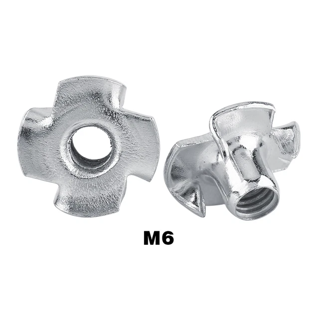 M6x50pcs Galvanized Carbon Steel T Nut Four Pronged Tee Nuts For Woodworking