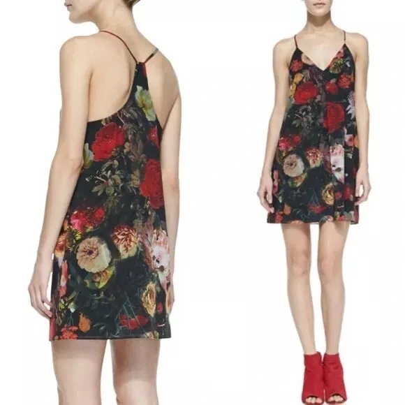 Alice + Olivia Floral Fierra Silk Mini Slip Dress S Small Y-Back Tank $198 ❤️