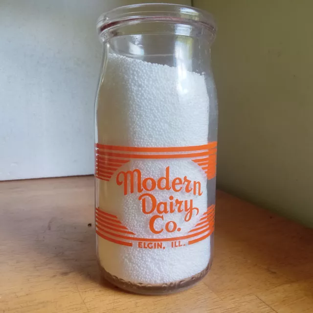 Elgin,Ill Modern Dairy Co. Pint Wide Mouth Milk Or Cottage Cheese Jar