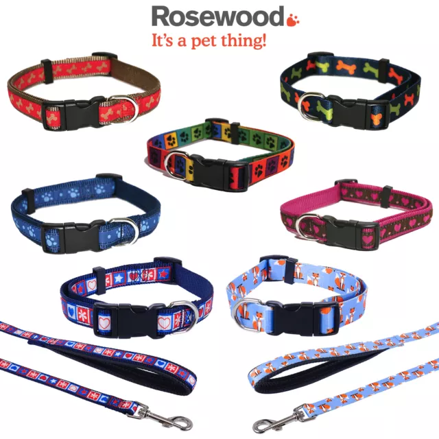 Rosewood Dog Collars or Leads Wag N Walk Fashion Durable Nylon Puppy Adjustable