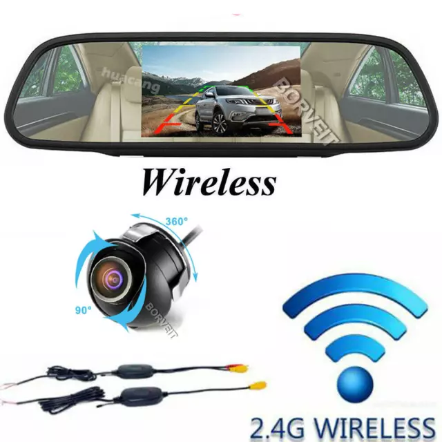 W/ Wireless HD Backup Camera Car Rear View System 4.3" Mirror Monitor B6