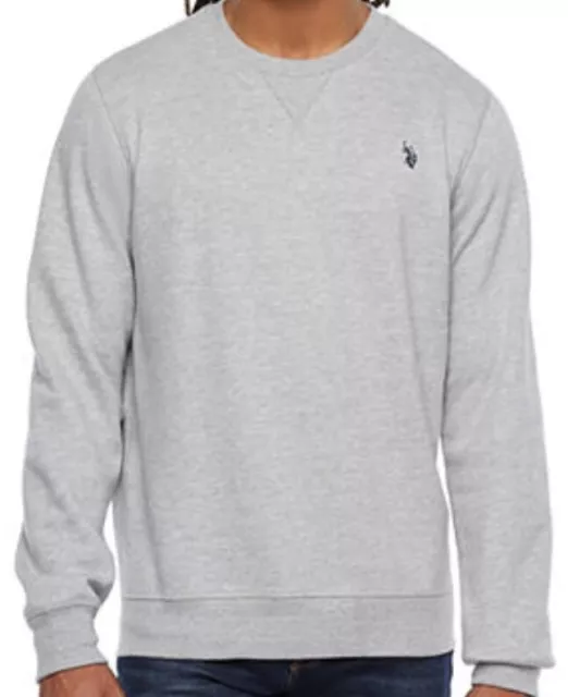 US POLO ASSN Mens Crew Neck Fleece Sweatshirt Large Light Gray Luxury Feel NWT