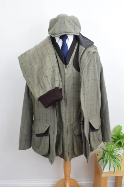 BARBOUR Moorhen Tweed + set sparatutto in pelle taglia large 42/44 XL cappotto 52/54
