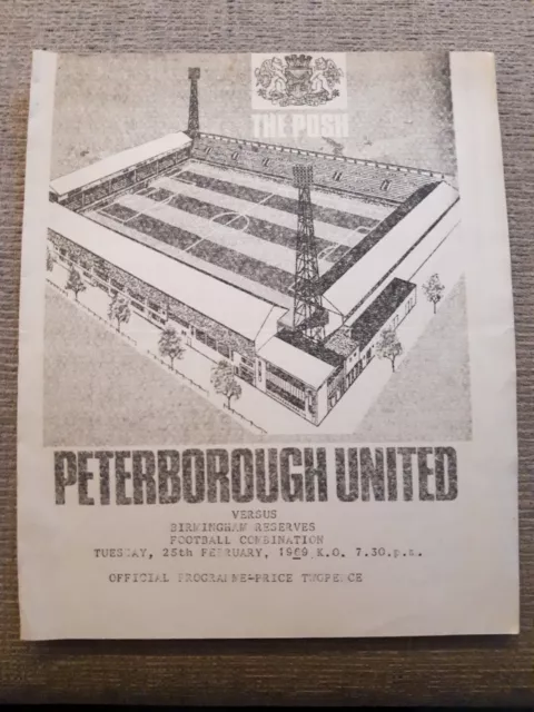 Peterborough United Reserves v Birmingham City Res programme.  25/2/1969