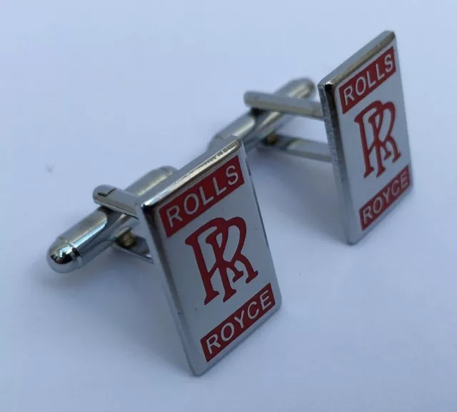 Rolls Royce Car Oval Chrome Plated Cufflinks in gift box - Red