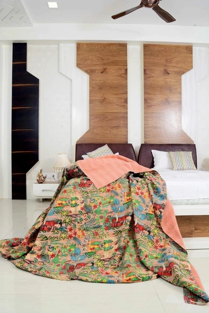 Indien Frida Kahlo Main Kantha Matelassé Double Ethnique Couverture Pièce Lit GB