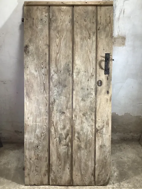 35 1/2"X74 3/8" Very Old Internal Stripped Oak 4 Plank Ledge Door Reclamation