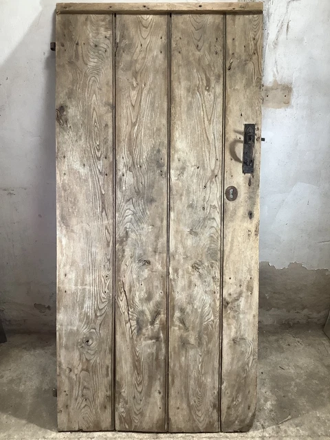 35 1/2"X74 3/8" Very Old Internal Stripped Oak 4 Plank Ledge Door Reclamation