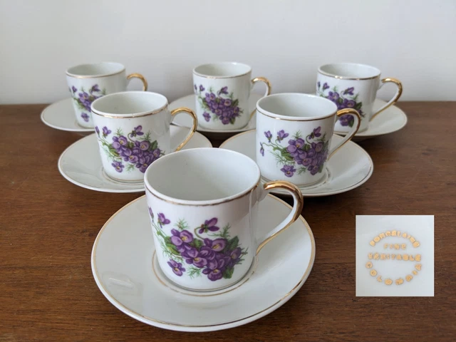 Service à Café Art Déco 6 Tasses - Porcelaine MZ Czechoslovakia - Décor Fleurs Roses