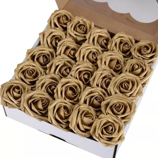 NNETM 25-Piece Golden Artificial Rose Flowers Set