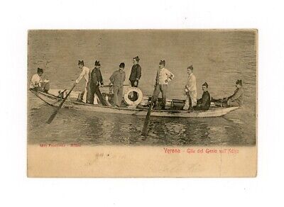 Gita del Genio sull'Adige Verona Fiume Adige Militaria Cartolina Viaggiata 