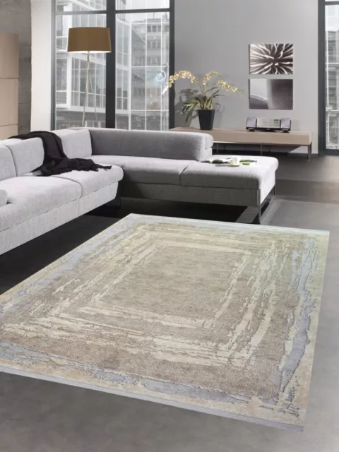 Tapis en laine Tapis design Tapis abstrait en fibres naturelles beige gris