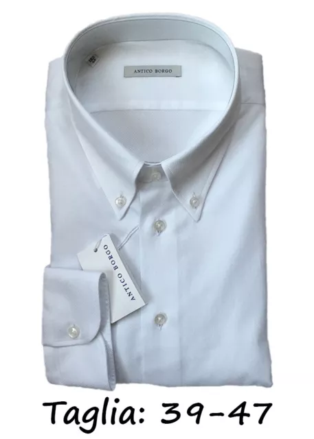 Camicia Uomo Oxford Bianco Antico Borgo Button Down Marcus Manica Lunga Fit Casu