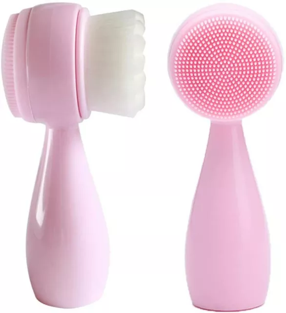 Brosse Nettoyage Visage Manuel Double Face Doux Massage Silicone Souple Rose