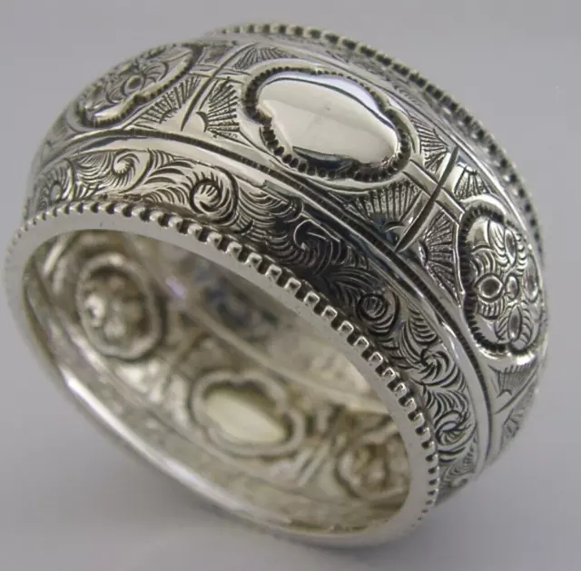 Pretty English Victorian Indian Style Sterling Silver Napkin Ring 1886