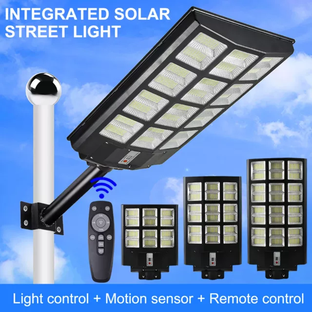 Outdoor Commercial 2000W LED Solar Street Light IP67 Dusk-to-Dawn Road Lamp+Pole