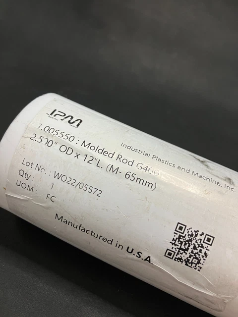 IPM Virgin White PTFE Teflon G400 Rod 2.5”x12” (b03)