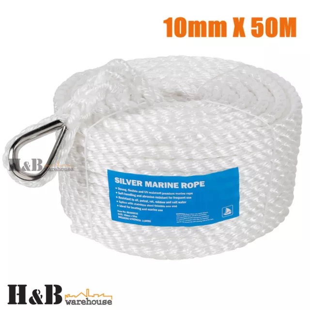 10mm x 50M Anchor Marine Rope Boat Mooring Line Stainless Steel Thimble