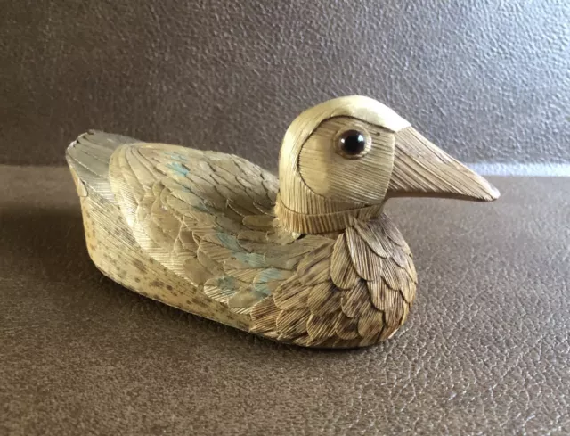 Vintage Primitive Folk Art Corn Husk Duck Decoy Figurine Hunting Handmade