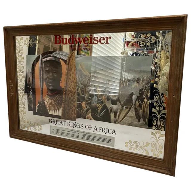 Rare Budweiser Beer Vintage 1980 Great kings of Africa mirror 26”x18”