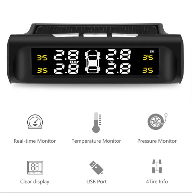 Solar Wireless TPMS Car Tire Tyre Pressure Monitor Monitoring System + 4 Sensors 3