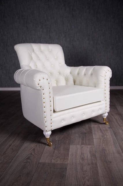 Barock Sessel Chesterfield Antik Massiv weiß Art Stilmöbel Königsstuhl Vintage