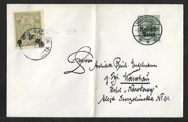Wwi Poland Germany Occupation Local Ovpt Stamps On Cover 1918